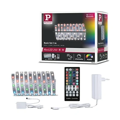 Imagen de Paulmann 79864 LED Stripe MaxLED 250 basic set 3m 20W 810lm RGBW 36VA regulable tira de luz plástico 3000 K