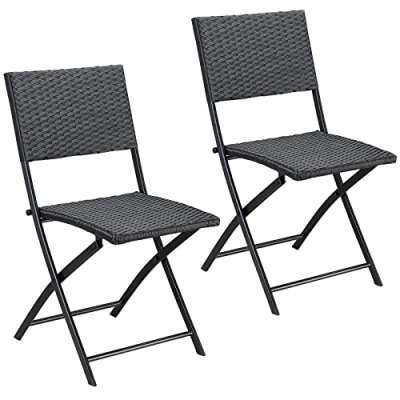 Imagen de CASARIA Set 2X Sillas Poliratán Plegables Resistentes 120kg Fácil Guardar Transportable Intemperie