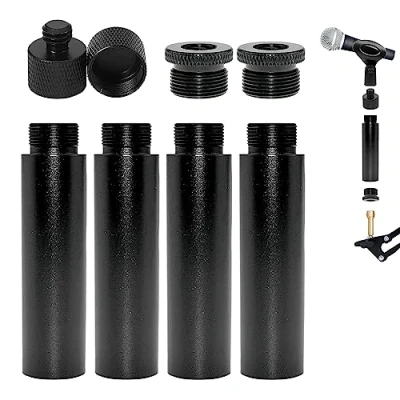 Imagen de Nizirioo 4 Piezas Tubos De Extensión Soporte Micrófono, Rosca 5/8 Fembra A 3/8 Macho Y Adaptador Para Soportes Escritorio Brazo (Negro)