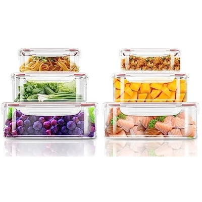 Imagen de KICHLY 12 piezas envases herméticos de plástico para almacenamiento alimentos (6 envases, 6 tapas) Contenedores cocina, despensa, alacena microondas y congelador Sin BPA