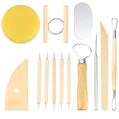 Imagen de Juego de Herramientas Modelado, Set Esculpir, Arcilla Polimérica, Cerámica y Alfarería, Ideales para Manualidades, Escultura, Principiantes (color madera)