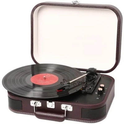 Imagen de Tocadiscos de Vinilo, Vintage Bluetooth para Discos Vinilo estéreo 3 velocidade 33/45/78 RPM,Gramófono Fonógrafo Retro con Apoyo RCA Salida AUX, Rojo