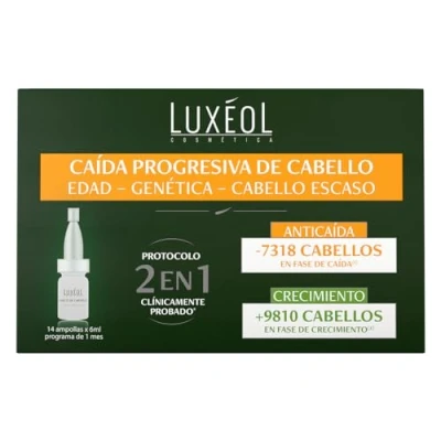 Imagen de LUXÉOL Serum Caída Progresiva de Cabello 2 en 1 Favorece Anticaída Y Crecimiento Pelo Clínicamente Probado 98% Ingredientes Origen Natural Unisex Programa mês 14 Ampollas (6ml)