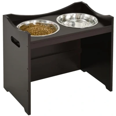 Imagen de PawHut Comedero para Perros Elevado Cuencos con 2 Tazones de Acero Inoxidable y Altura Ajustable 54x31,5x47 cm Café