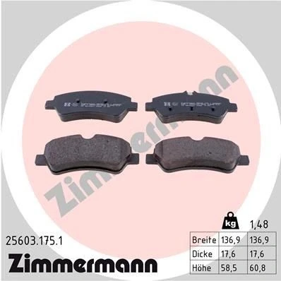 Imagen de ZIMMERMANN 25603.175.1 Juego de pastillas freno Foto correspondiente a la entrega FORD: Transit Custom V362 Furgón, V363 Furgón