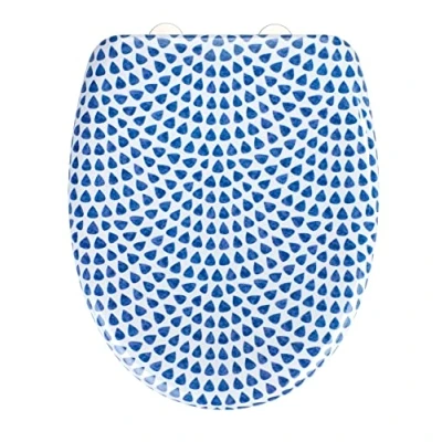 Imagen de WENKO asiento de WC Sevilla, inodoro diseño, Duroplast prémium, con Easy Close y Fix Clip acero inoxidable, antibacteriano resistente a los arañazos, 38 x 45 cm, azul/blanco