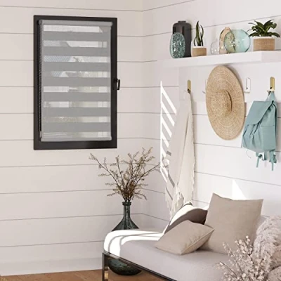 Imagen de MADECOSTORE Estor Enrollable para día y Noche, Cadena coordinada sin taladrar, Color Gris Claro 76 x 190 cm