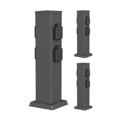 Imagen de ledscom.de 3 Tomas de jardín Columna Polly para Exterior, IP44, 4 vías, Acero Inoxidable, Antracita, Cuadrada, 40 cm