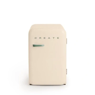 Imagen de CREATE / RETRO FRIDGE 83.5 SAGE/Frigorífico blanco roto maneta verde sage 98W, bajo consumo, 2 estantes, regulador temperatura, botellero, 56x54x84cm