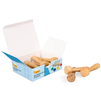 Imagen de Jovi Plastilina Baby 12 Sellos de Madera en 3 diseños Diferentes Herramientas modelaje para niños a Partir Meses (379/12WS)