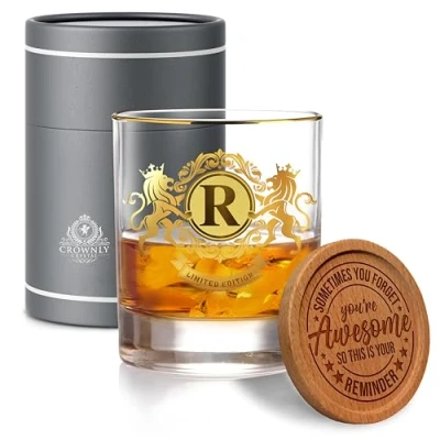Imagen de CROWNLY CRYSTAL® Regalo Amiga Cumpleaños Copas Personalizadas Regalos Originales Para Hombre Vasos De Whisky Cristal Personalizados Original Personalizado Hermano (R)