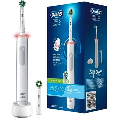 Imagen de Cepillo de dientes eléctrico recargable Oral B blanco Pro3 3000, 2 cepillos
