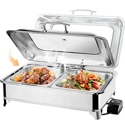 Imagen de VFDZ 9L Chafing Dish Electrico de Acero Inoxidable, Calentador Comida Comercial Temperatura Ajustable para Buffet, Buffet con Tapa Visible (1/2 Pan)