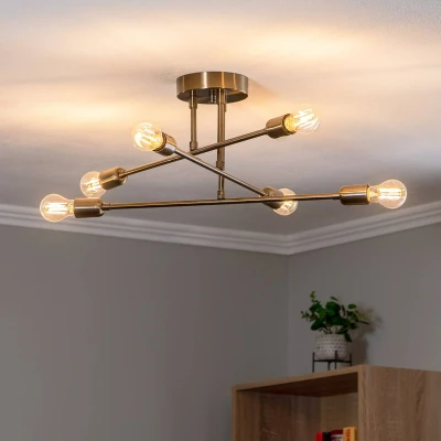 Imagen de Lámpara colgante/de techo perpendicular de 6 lámparas Laterna Metal dorado antiguo Menzzo