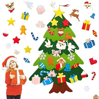 Imagen de Jiahuade Fieltro Árbol de Navidad,El árbol Navidad del Fieltro,Árbol DIY con 25pcs Ornamentos Desmontables,Decoración para Paredes y Puertas hogar (A)