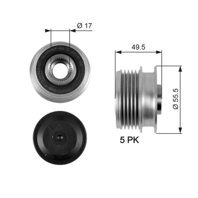 Imagen de GATES OAP7079 Rueda Libre Alternador 49,5 FleetRunner Micro V Stretch Fit MERCEDES BENZ: Clase A