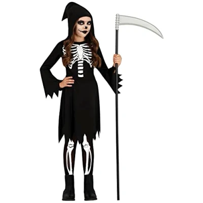 Imagen de FIESTAS GUIRCA Disfraz de Esqueleto Vestido Negro la Muerte Niña Halloween 10 12 Años