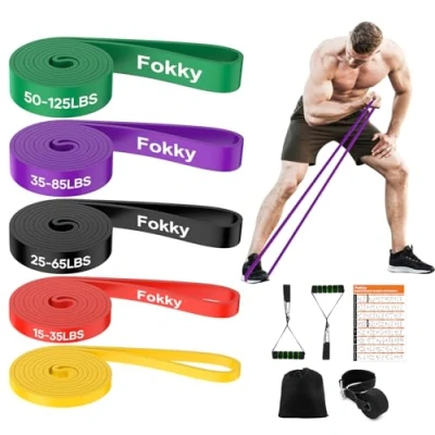 Imagen de Fokky Bandas Elasticas Musculacion[Set of 5], Gomas Musculacion Cintas con Bolsa de Transporte para Entrenar Powerlifting Fitness Yoga