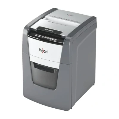 Imagen de Rexel Optimum AutoFeed+ 90X 2020090XCH Destructora automática CH, 90 hojas, nivel de seguridad P4, corte partículas, para casa y oficina en casa, contenedor basura 34 litros, con enchufe