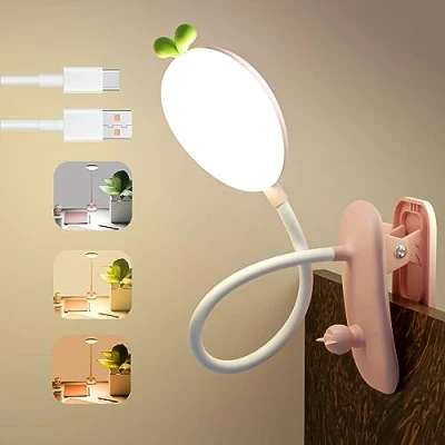Imagen de QJUZO LED Luz de Lectura Con Clip Para Libros, USB Recargable Lámpara Escritorio Infantil Pinza, 360º Flexible Libro Ajustable Táctil, 2400 Mah, Leer En Cama, Estudio,Trabajo,Rosado