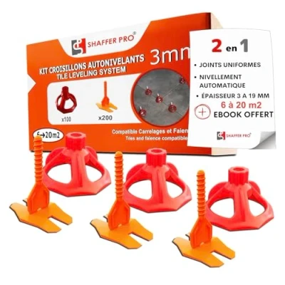 Imagen de azulejos autotonivelantes 3 mm 200 clips y 100 diales reutilizables Shaffer pro sistema de nivelación rosca Kit nivelador para ayuda a la colocación baldosas suelos/paredes