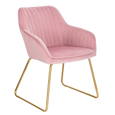 Imagen de WOLTU Sillas de Comedor Pack 1, Cocina Tapizadas en Terciopelo, Ergonómicas con Respaldo y Brazos para Salón Dormitorio, Estilo Nórdico, Patas Metal, Rosa, BH246rs 1