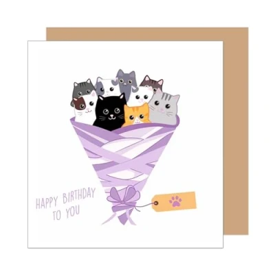 Imagen de Edition Seidel tarjeta de cumpleaños cuadrada premium con sobre, felicitación Happy Birthday to you Billet Card para mujer, novia, novio, niño, niña, gato, regalo (GQ377 SW025)