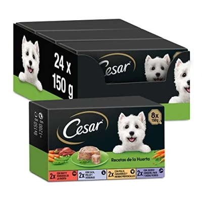 Imagen de Cesar Comida Húmeda para Perros Recetas de la Huerta en Paté y Gelatina, Multipack 3 x 8 Tarrinas 150g