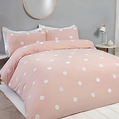 Imagen de Sleepdown Juego de Funda edredón Lujo con Fundas Almohada, diseño Lunares, Color Rosa y Blanco, Suave Acogedor fácil Cuidado, Blanco