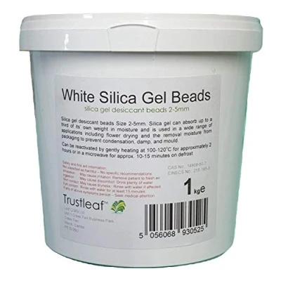 Imagen de Trustleaf Perlas desecantes de gel sílice blanco 2 a 5 mm, 1 kg, secado flores (tina kg)
