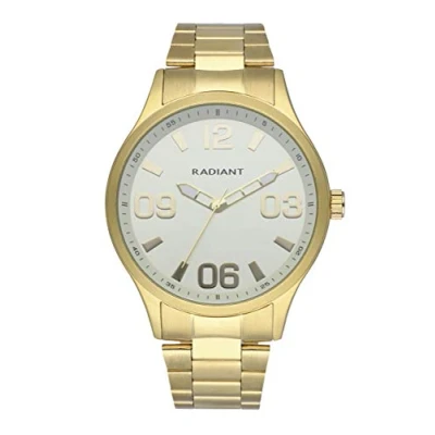 Imagen de Radiant Colección Leader Reloj analógico de Cuarzo. Pulsera para Hombre. Dorado con Brazalete y Esfera Blanca Correa Acero Inoxidable. Tamaño 45mm. 5ATM.