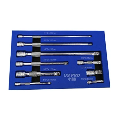 Imagen de US PRO B4188 Tools Juego de extensión barra oscilante (9 piezas, 1/4 3/8 1/2 dr, color azul