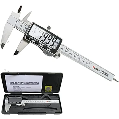 Imagen de Pie de Rey Digital,Vodlbov Calibre Digital 150mm/6Pulgadas Acero Inoxidable,calibrador Micrómetro con gran pantalla LCD,Profesional Medición Diámetro Interior,Exterior,Profundidad y Escalera