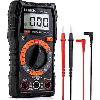 Imagen de KAIWEETS KM100 Multímetro Digital, Polimetro para Medir Continuidad, Tensión en CA y CC, Amperios Resistencia, Diodo, Voltímetro con Doble Fusibles Cables de Prueba