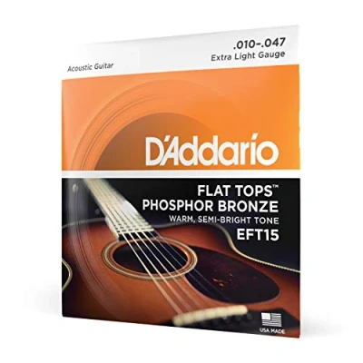 Imagen de D&#039;Addario Guitar Strings Acoustic Flat Tops Phosphor Bronze For 6 String Warm, Semi Bright Tone EFT15 Extra Light, 10 47