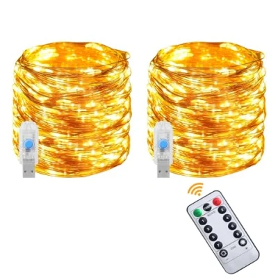 Imagen de Vicloon Cadena de Luces Alambre Cobre,2pcs Cobre, 10M 100 LED 8 Modos IP65 Guirnaldas Luces,Guirnalda Interior,Exterior Jardín Cobre Hadas Impermeable