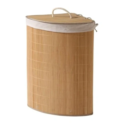 Imagen de Calicosy Cesta para ropa de esquina bambú, altura 60 cm, almacenamiento práctico, ahorro espacio, cuarto baño, dormitorio, 35 cm x