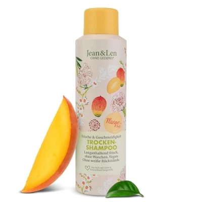 Imagen de Jean &amp; Len champú seco frescor y agarre, sin raíces grasas, residuos blancos, fragancia afrutada de mango fresco, para todo tipo cabellos, parabenos ni siliconas, vegano, 200 ml