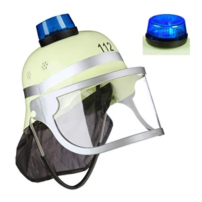 Imagen de Relaxdays Casco Bombero Niño, Luz Azul, Visera, Protector de Cuello y Barboquejo, 1 Ud, PP PVC Poliéster, Amarillo, color (10029923)
