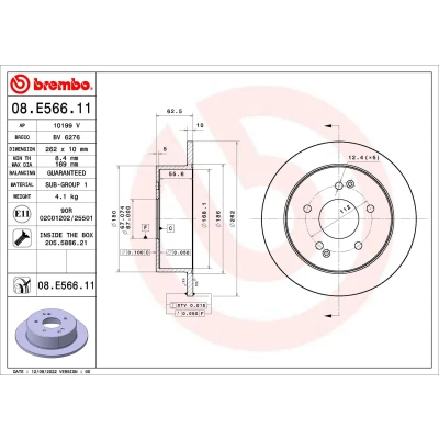 Imagen de BREMBO 08.E566.11 Disco de freno 262 10 5 macizo revestido SSANGYONG: Korando III SUV