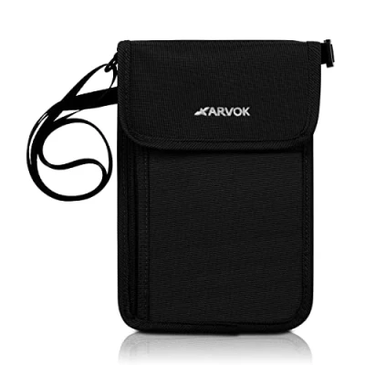 Imagen de Arvok Portadocumentos de Viaje con Correa para Cuello y Fundas Protectoras RFID, Cartera Anti Robo Mujeres, Hombres Niños Negro
