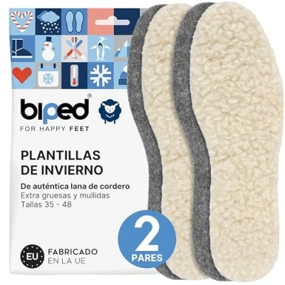 Imagen de biped 2 pares de Plantillas lana hechas cordero y fieltro invierno extra gruesas calientes para zapatos hombre mujer z1004(43)