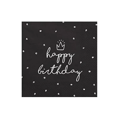 Imagen de Juego de 20 servilletas Happy Birthday negras para cumpleaños, fiesta en caja 33 x cm