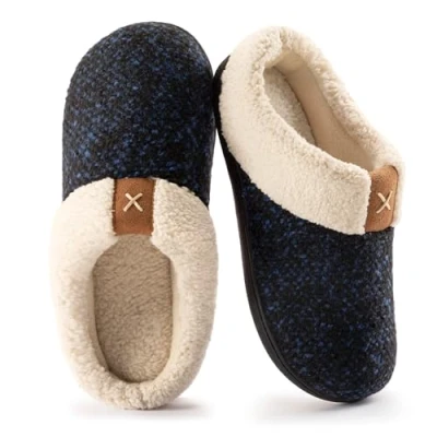 Imagen de ULTRAIDEAS Pantuflas acogedoras de espuma viscoelástica para mujer, con forro polar felpa suela goma antideslizante interiores y exteriores, Blue, 36/37 EU