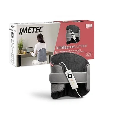 Imagen de Imetec Intellisense Lumbar, Almohadilla térmica para la región lumbar con banda elástica, Calentamiento rápido, Tejido hipoalergénico, 5 temperaturas, Electrobloqueo de seguridad, Lavable, 61x38 cm