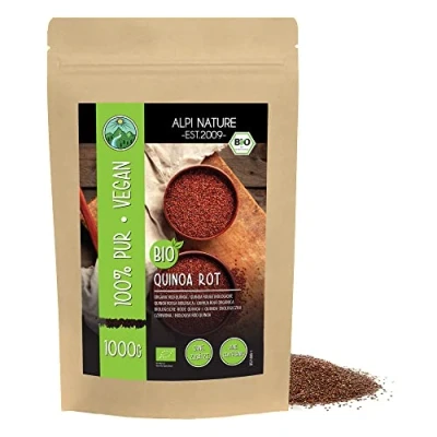 Imagen de Quinua roja ecológica (1kg), quinoa procedente de agricultura certificada, sin gluten, lactosa, testada en laboratorio, vegana, 100% natural aditivos