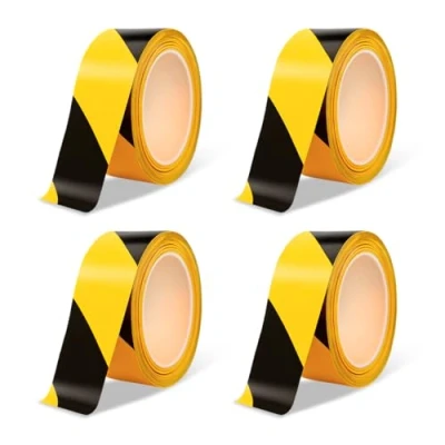Imagen de Amig Pack de 4 Cintas Balizaje Polietileno Baja Densidad LDPE 200m Longitud x 70mm ancho Set Señalización para Delimitar Zonas Seguridad Amarillo y Negro