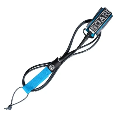 Imagen de iBOARD Correa de Tabla Surf 7 mm,Cuerda Pierna 7/8/9 pies,Cuerda Recta Material Poliuretano,Hebilla Nylon Tres Capas,Doble Cabezal Giratorio Acero Inoxidable (Azul y Gris)