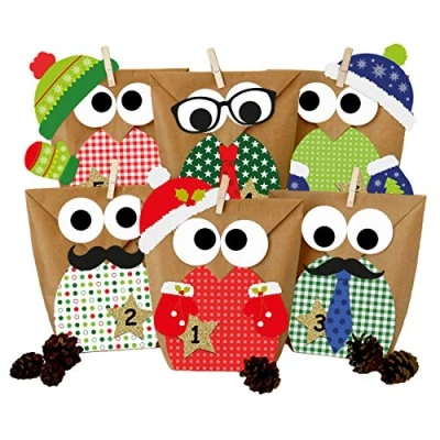 Imagen de Papierdrachen DIY Calendario de Adviento para llenar Búhos Navidad 2021 Set Rojo con Decoraciones adicionales Hacer Juego Usted Mismo los niños.