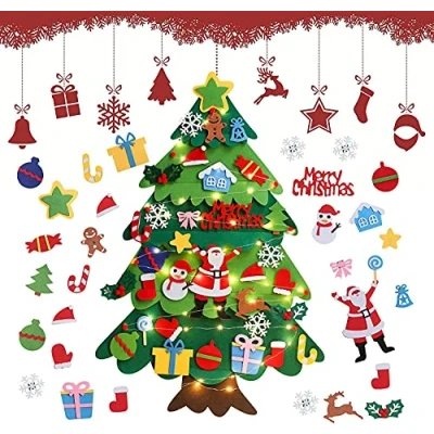 Imagen de Fieltro de árbol Navidad Fieltro, para niños, 3,28 pies, Navidad, con 32 Adornos, árboles decoración Pared, Ventana, Puerta
